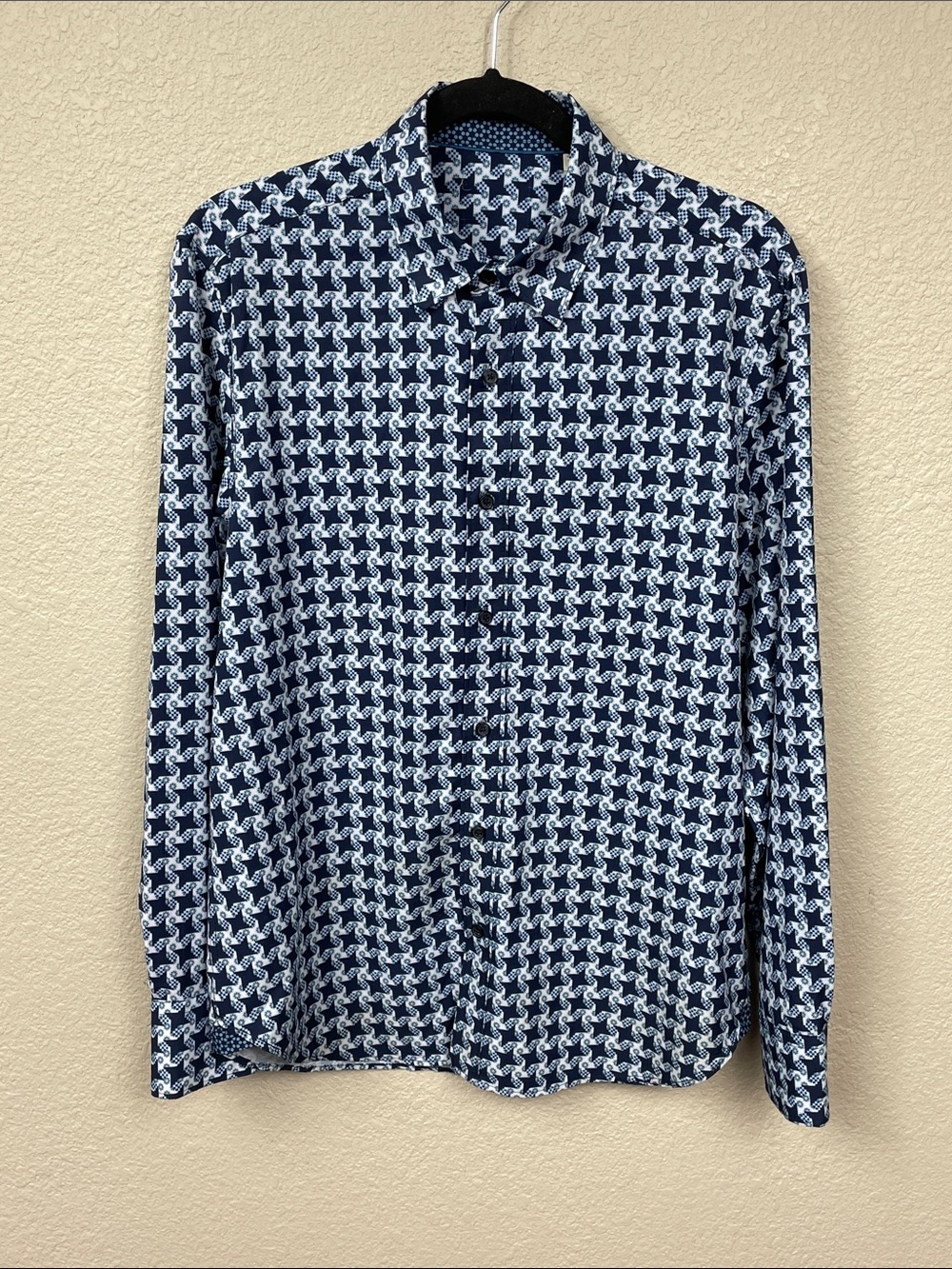 Construct 4 Way Stretch Slim Fit Long Sleeve Dress Shirt Blue Pinwheel